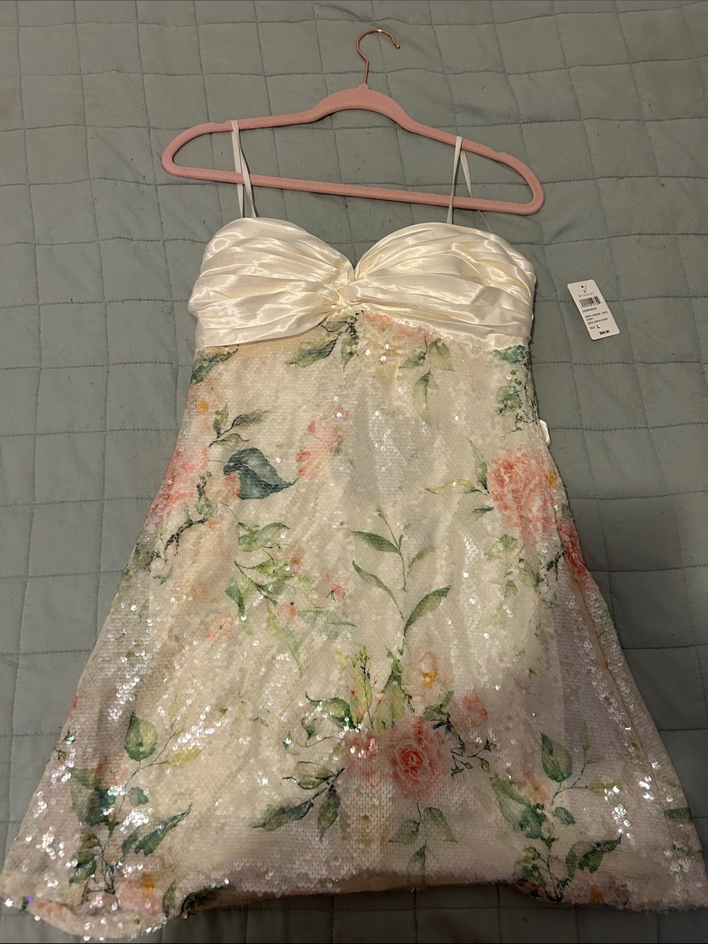 Windsor Ivory Strapless Floral Sequin Mini Dress